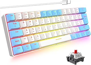 T60 60% Gaming Keyboard RGB Backlit, UK Layout Red Switch Mini Compact Mechanical Keyboard Portable Design Anti-Ghosting for Windows Mac PC Laptop PS4 XBox Switch Gamer Typist Travel(White & Blue)