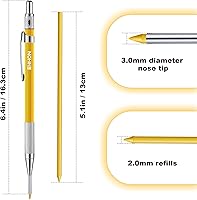Vista 2 de Enhon Juego de lápices mecánicos de carpintero de 2mm con 12 recargas de marcador y sacapuntas, lápiz de construcción macizo de agujero profundo