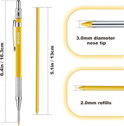 Miniatura 10 de Enhon Juego de lápices de carpintero mecánico de 0.079in con 12 repuestos de marcadores y sacapuntas, herramienta de marcado de carpintería, lápiz