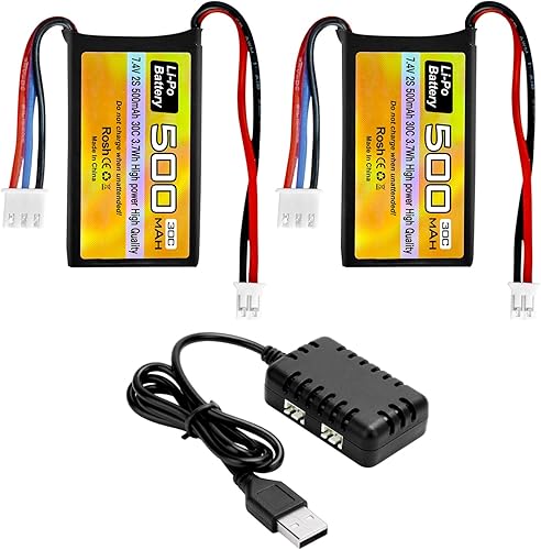 sea jump 2 baterías de vehículo Lipo RC de 7.4 V 500 mAh 30C con enchufe PH2.0 y cargador 2 en 1 para AX24 SCX24 RC modelo de batería compatible con