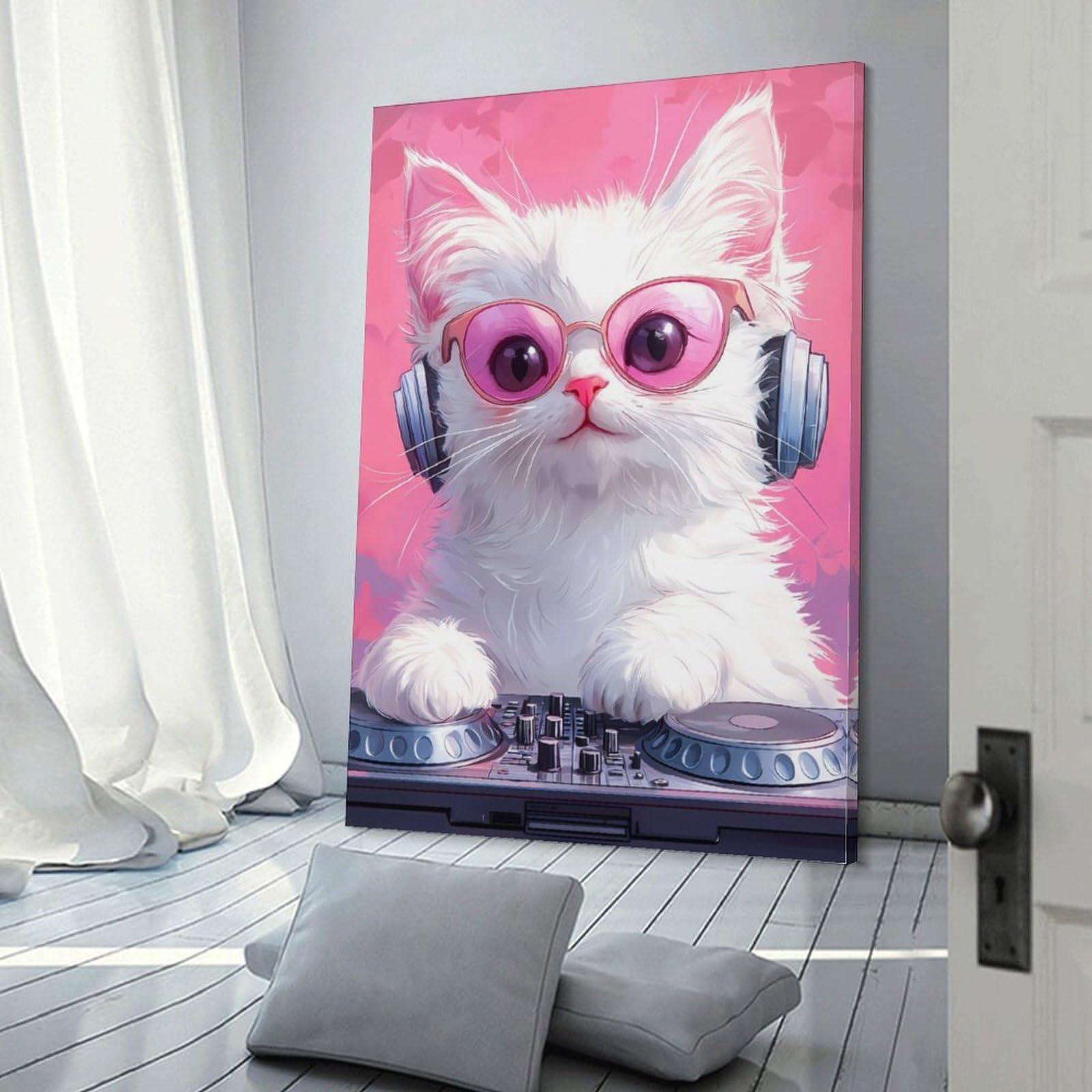 Toile chat DJ avec casque audio pour salon de mélomane - 5