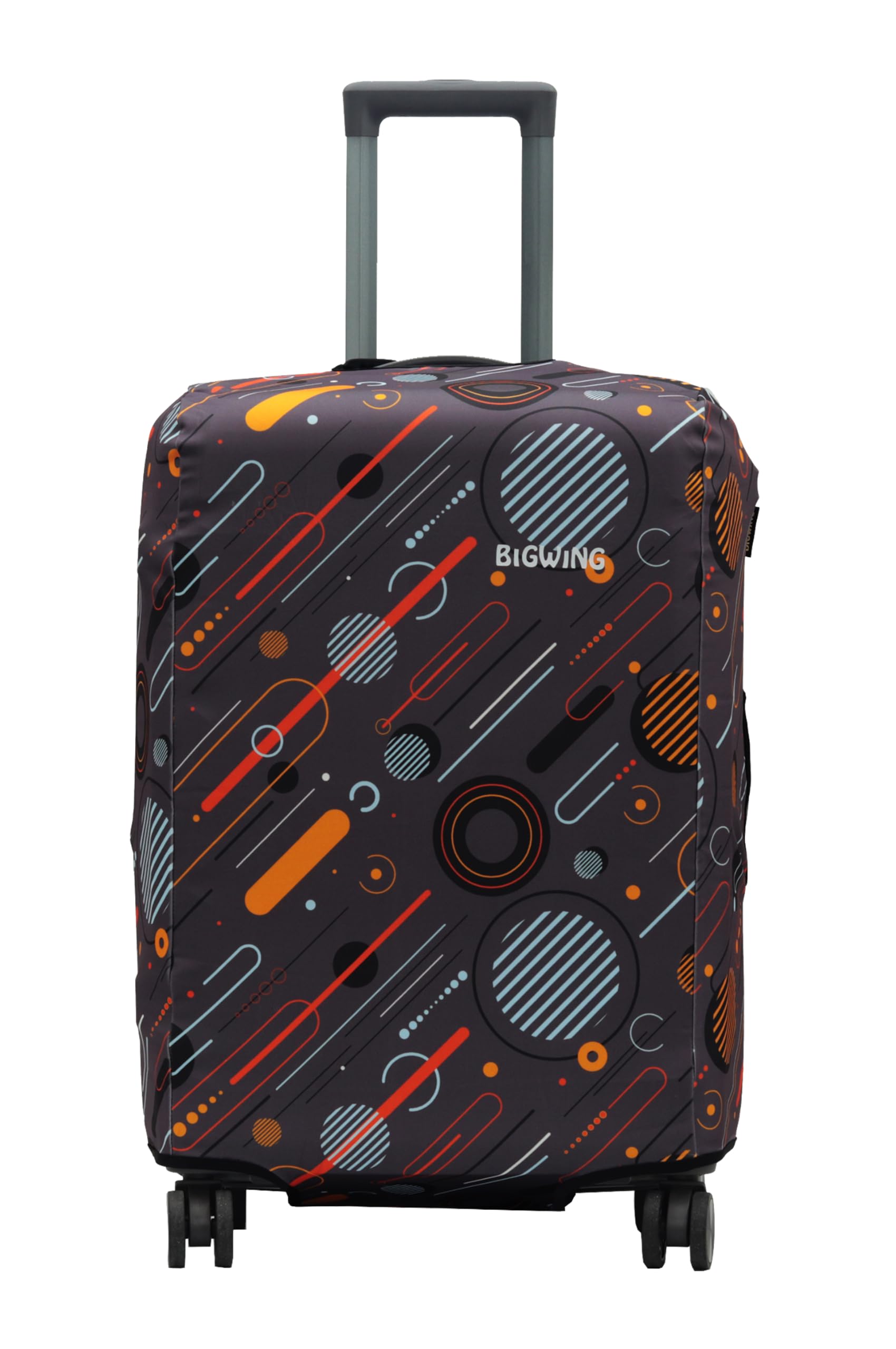 BIGWING Protective Cover in Polyester Fabric with Geometric Print for | Large Size 28' inch 75 cm | Hard Luggage Trolley Bag Cover (Fits Only On Fiber - Plastic Trolley Bag) Brown Color