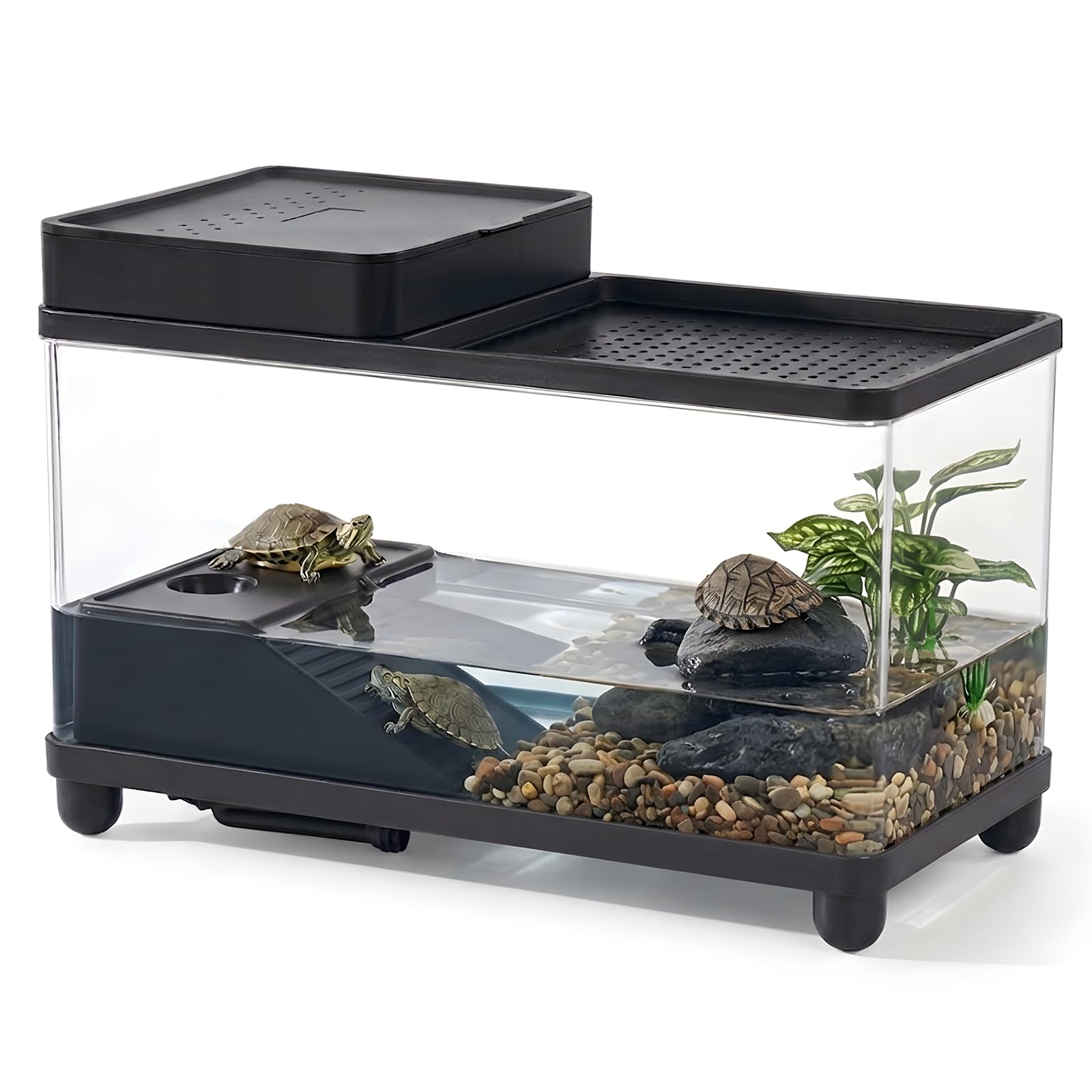 EPWIOR Stackable Reptile Terrarium, Transparent ABS+AS+PP Breeding Tank, 39.5×20.5×27cm, Sliding Lid with Vents and Drain Tap, for Geckos, Tortoises and Spiders