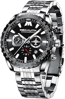 MEGALITH Mens Watches Designer Large Face Analogue Watch for Men Waterproof Stainless Steel Wrist Watch Luminous Date Gents Watches