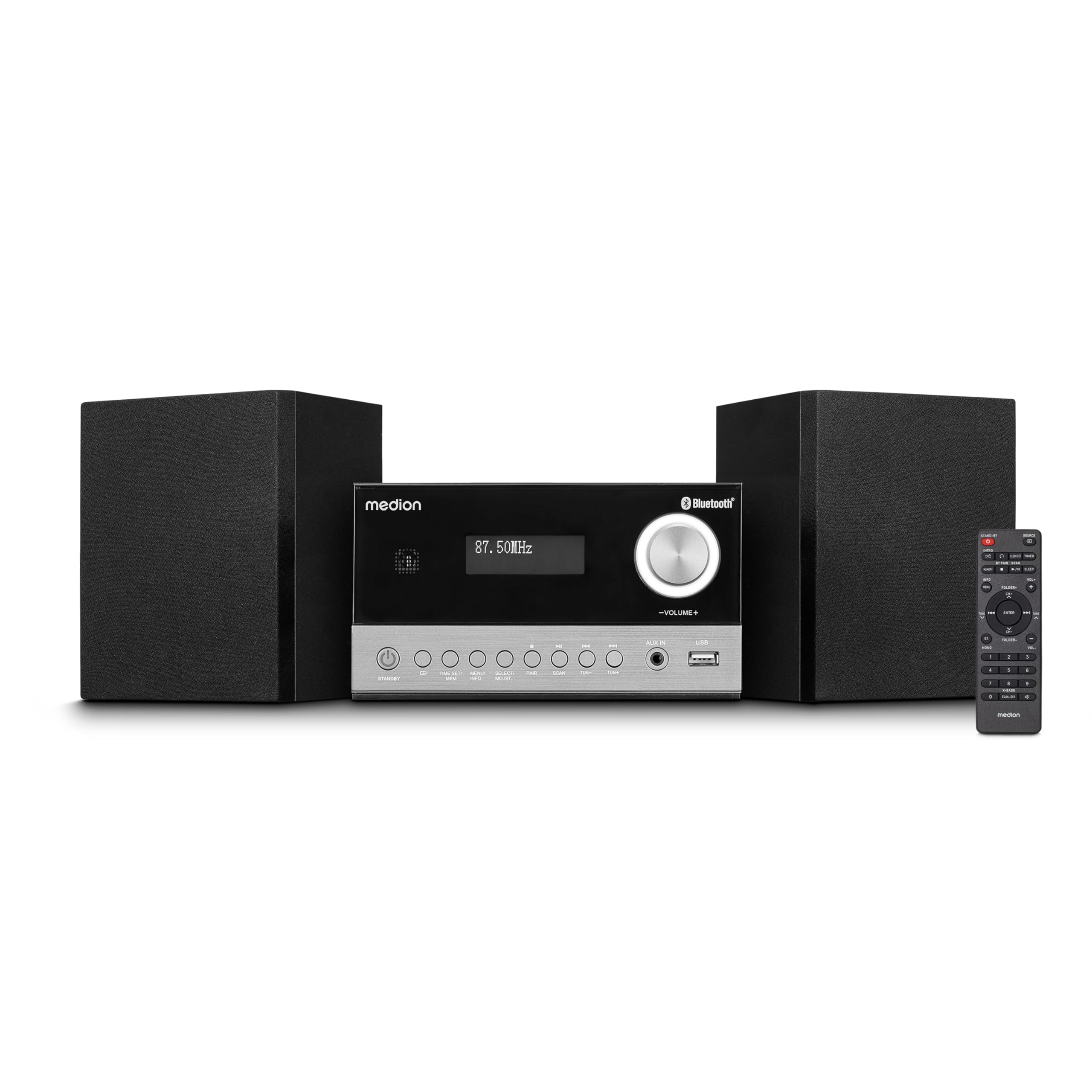 MEDION E64088 Microsystème Audio Compact (Dab+, Lecteur CD. PLL FM Radio, Bluetooth, Connexion USB, Sleeptimer, MP3, écran LCD avec Affichage 12/24 Heures)