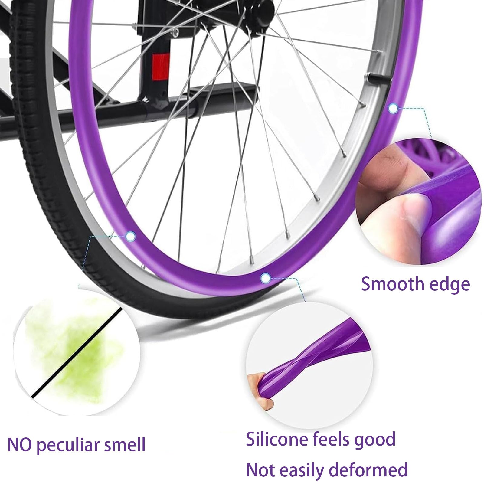 Funda para Silla de Ruedas Deportiva con Rueda Trasera de 20/22/24 Pulgadas, Fundas para Aros de Empuje de Silla de Ruedas, Resistente al Desgaste, Funda de Silicona para Empuje Manual, mejo