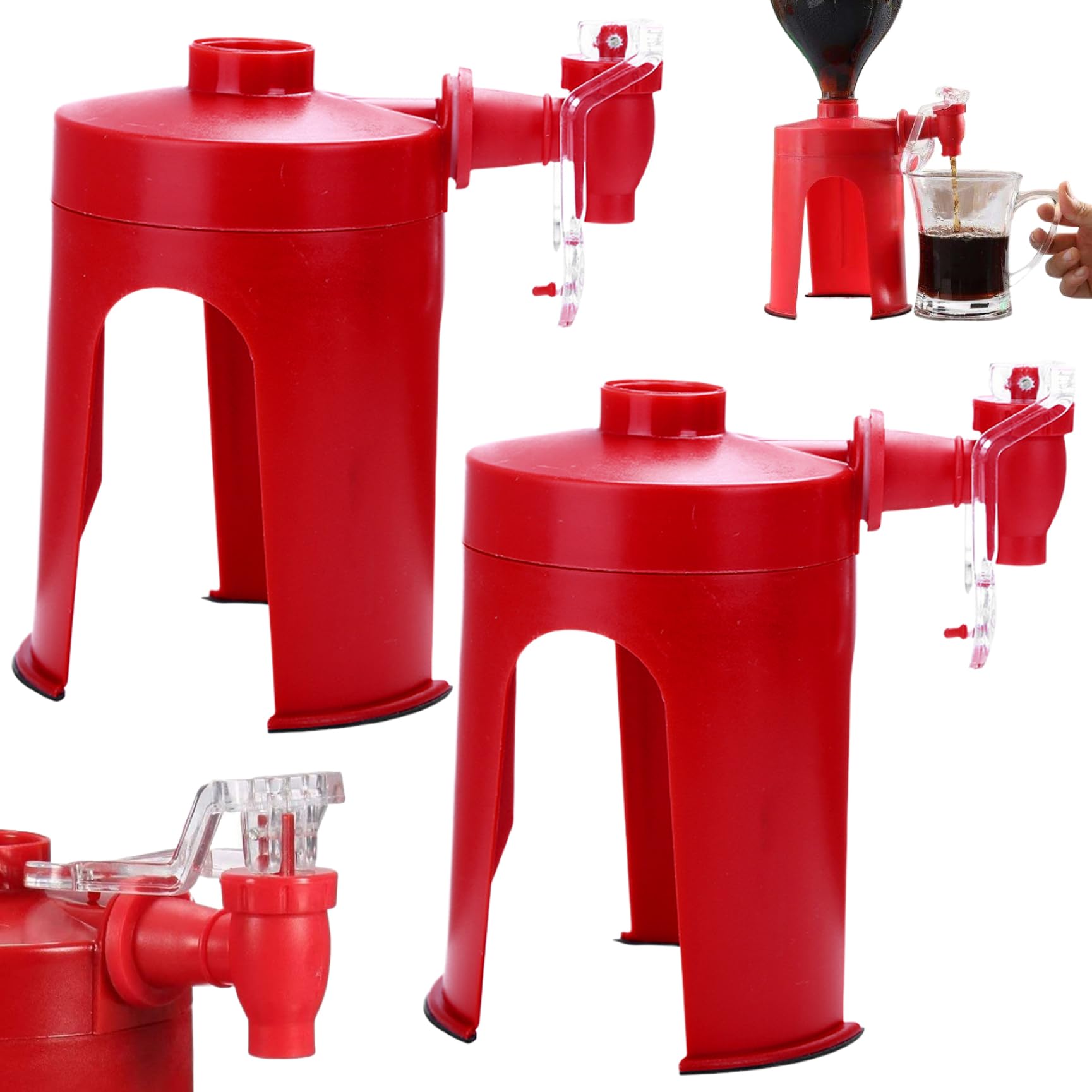 Soda Dispenser, 2PCS Plastic Upside Down Soda Bottle Dispenser with Tap, Leakproof Soda Dispenser, Non Slip Touchless Drink Dispenser for Party Home Bar, Soda Bottle Dispenser