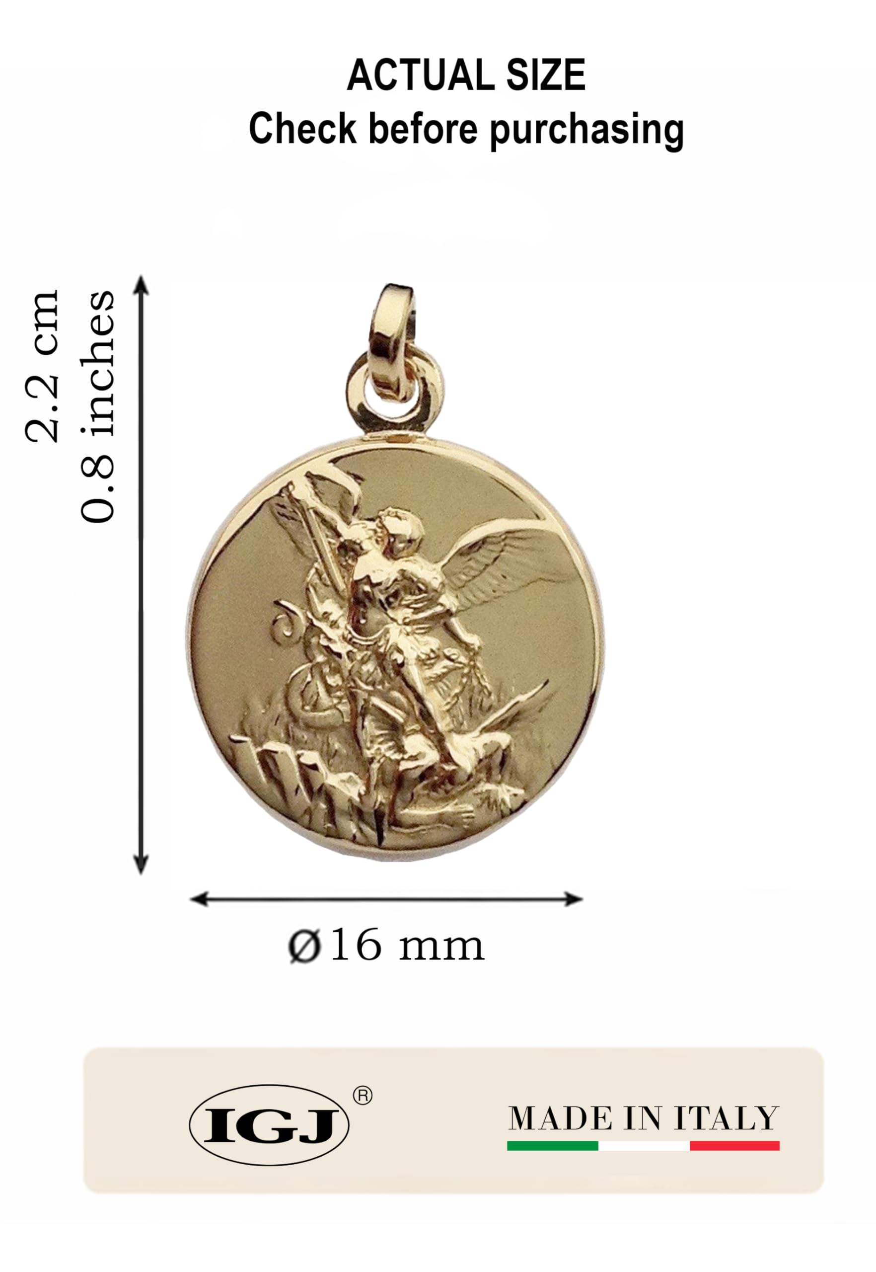 I G J MEDAGLIA DI SAN MICHELE ARCANGELO IN ARGENTO 925 - PLACCATA ORO (GARANTITO)- 100% MADE IN ITALY
