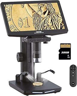 VEVOR 10.1" HDMI LCD Digital Microscope for Adults, Soldering Electron Microscope 1300X with IPS Screen, 8 LED Lights, 2 Flexible Side Lights, PC View, USB Coin Microscope for Windows/MacOS/TV, 32GB