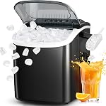 Antarctic Star Machine à glaçons portable avec poignée de transport, 26Lbs Par jour, 9 Cubes prêts en 6 Mins, auto-nettoyage des machines à glaçons avec scoop de glace et panier pour cuisine / bureau / partie (noir)