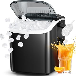 Antarctic Star Portable Countertop Ice Maker: 26lbs/Day, 6-Min Cubes, Quiet, Self-Cleaning Black w/ Handle & Scoop