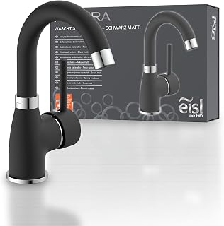 EISL NI075FUTBCR Futura - Grifo de baño con función de ahorro de energía, giratorio 360°, mezclador monomando negro mate/cromo