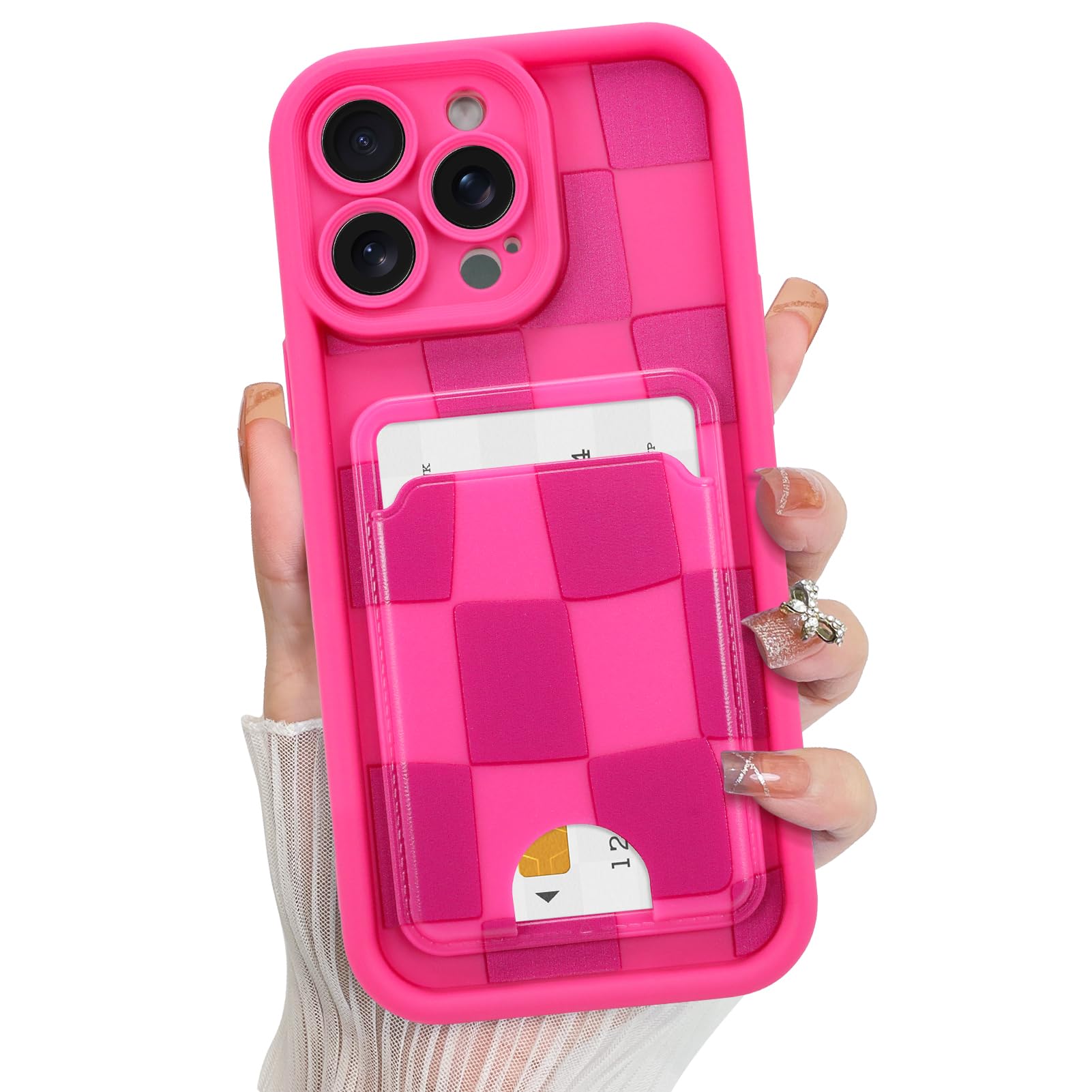 KANGHAR Compatible with iPhone 13 Pro Max Case, Wallet Silicone Checkered Cute Pattern, Card Holder Camera Protection Soft Slim Shockproof Edge Phone