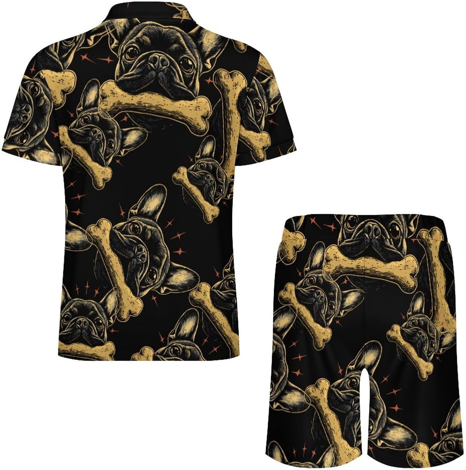 Bulldog Bone Mens Polo Shirts Track Suits 2 Piece Short Sleeve Sweatsuit 1/4 Zip Golf Loungewear for Sports