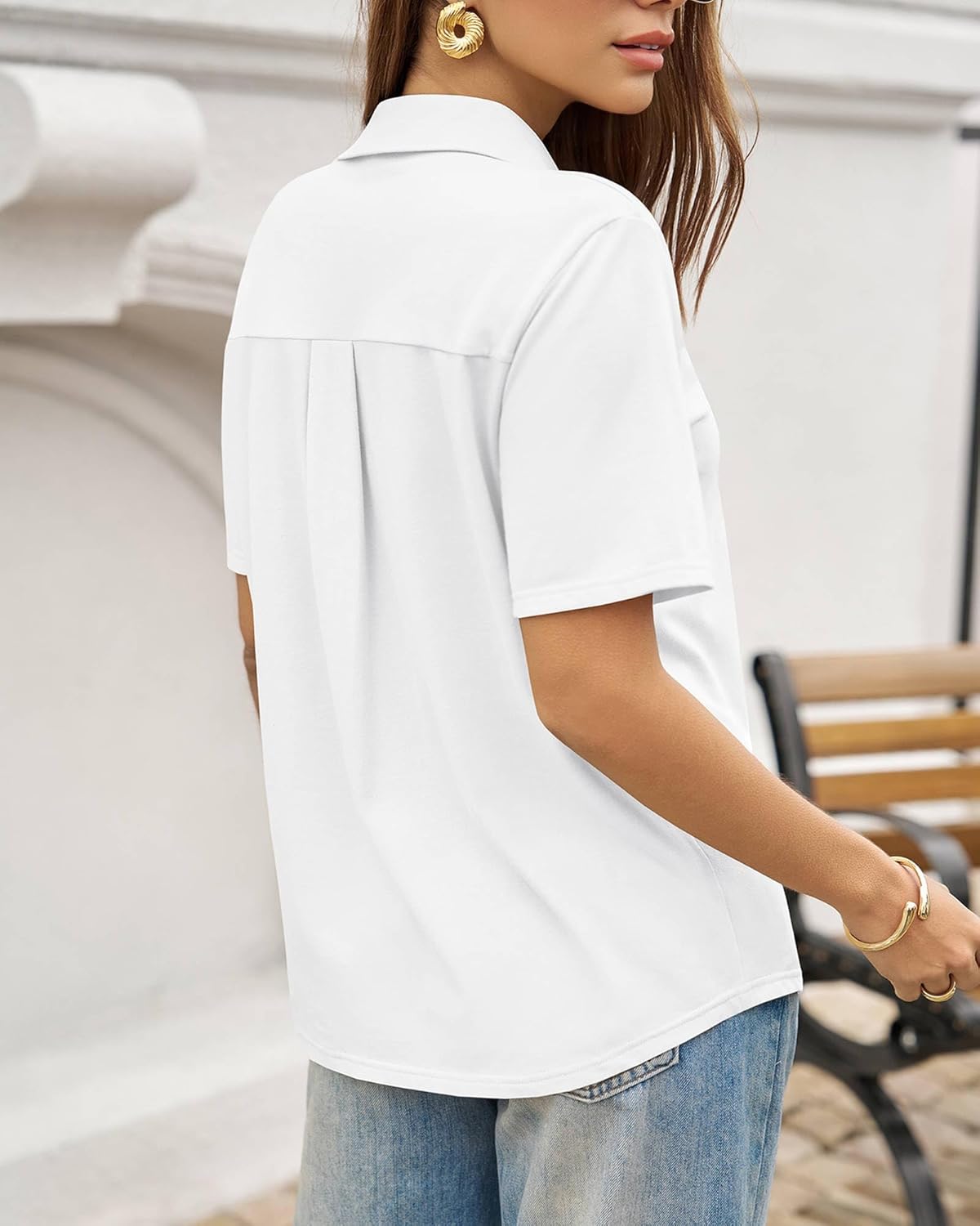 UNCLECAT V Neck Polo Shirts for Womens - Summer 2026 Short Sleeve Collared Tops Business Casual Blouses - Image 2