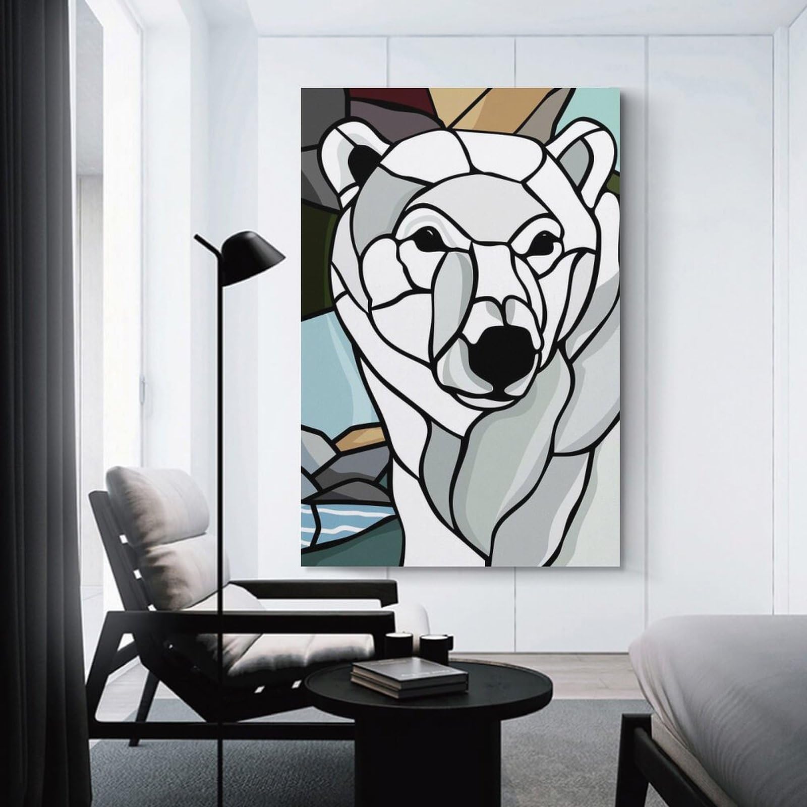 Junmoney Unframe-Style-15 Polar Bear Stained Glass Art Wall Picture Print 08X12inch(20X30cm), For Lounge Decor, Offices Or Entryway Styling, A Flexible Wall Accent For Shared Spaces