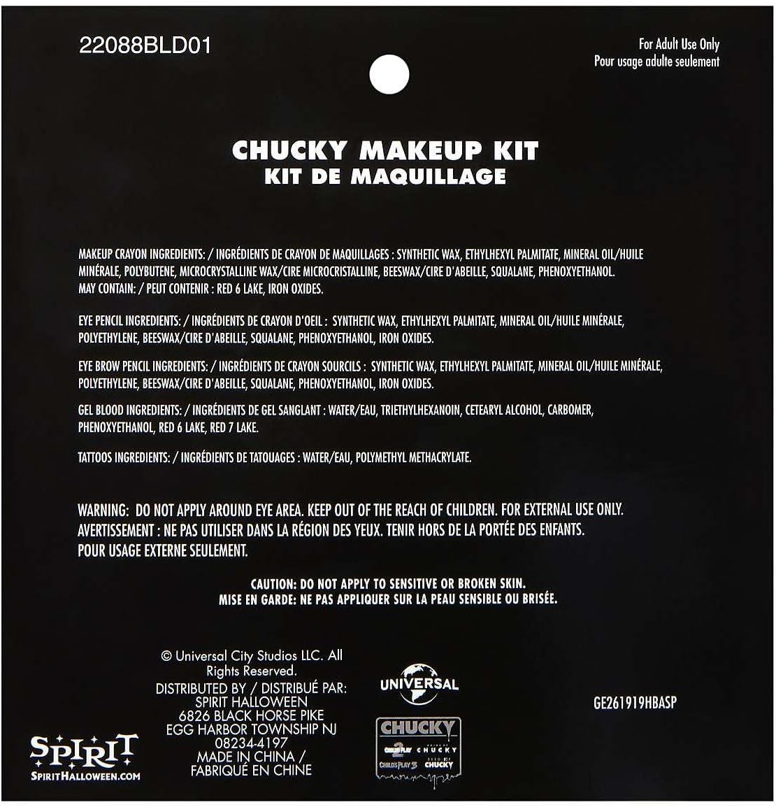 Spirit Halloween Chucky Makeup Kit, Officially Licensed, Halloween Costume Makeup, Horror Cosmetics Set, Accessory, Unisex Adult, One Size Fits Most, Multicolor