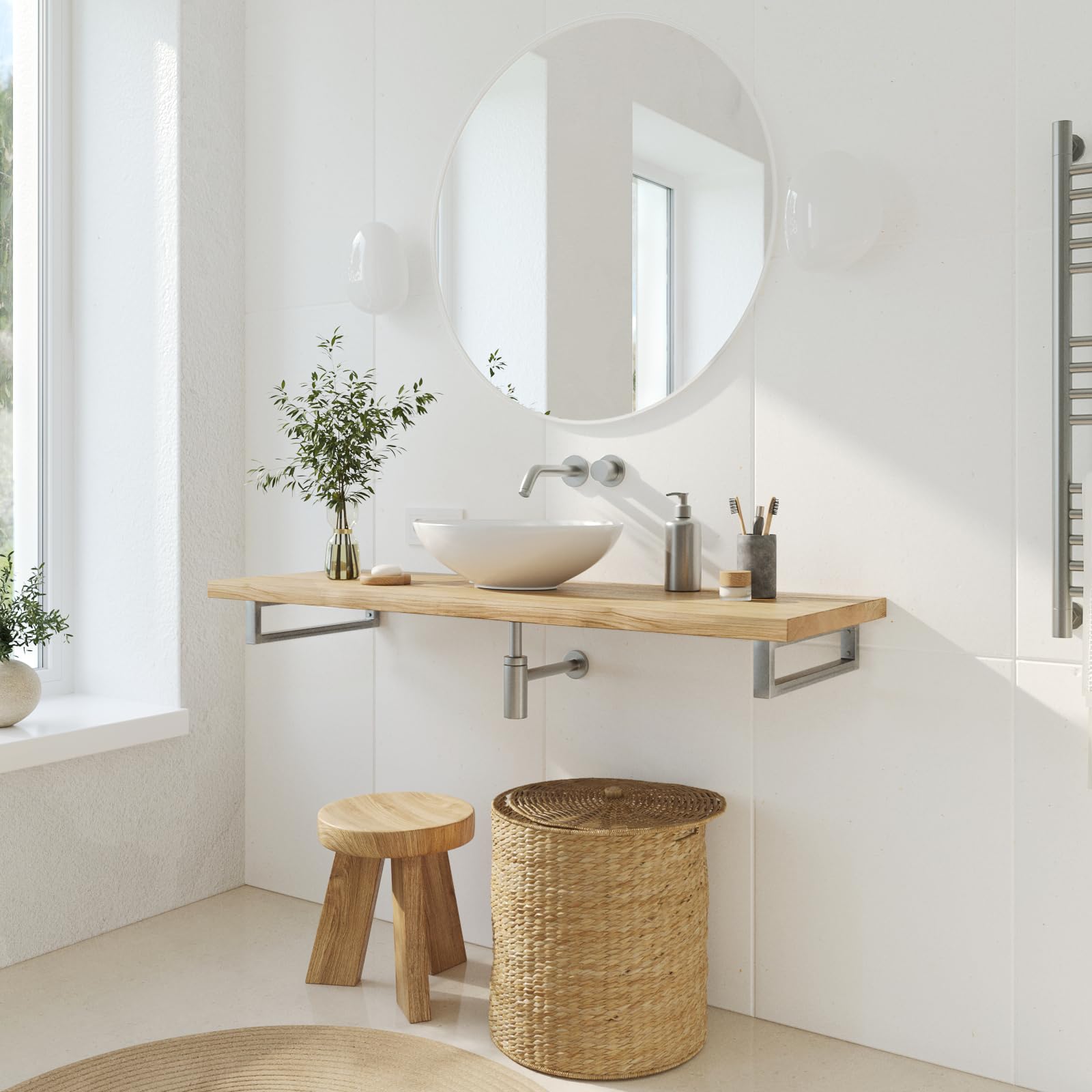 HEVVA RHEIN Soporte de lavabo de 10 cm de alto, 20/25/30/35/40/45/50 cm | Soporte para lavabo de pared o encimera | (juego de 2 unidades, barniz transparente, 35 cm)