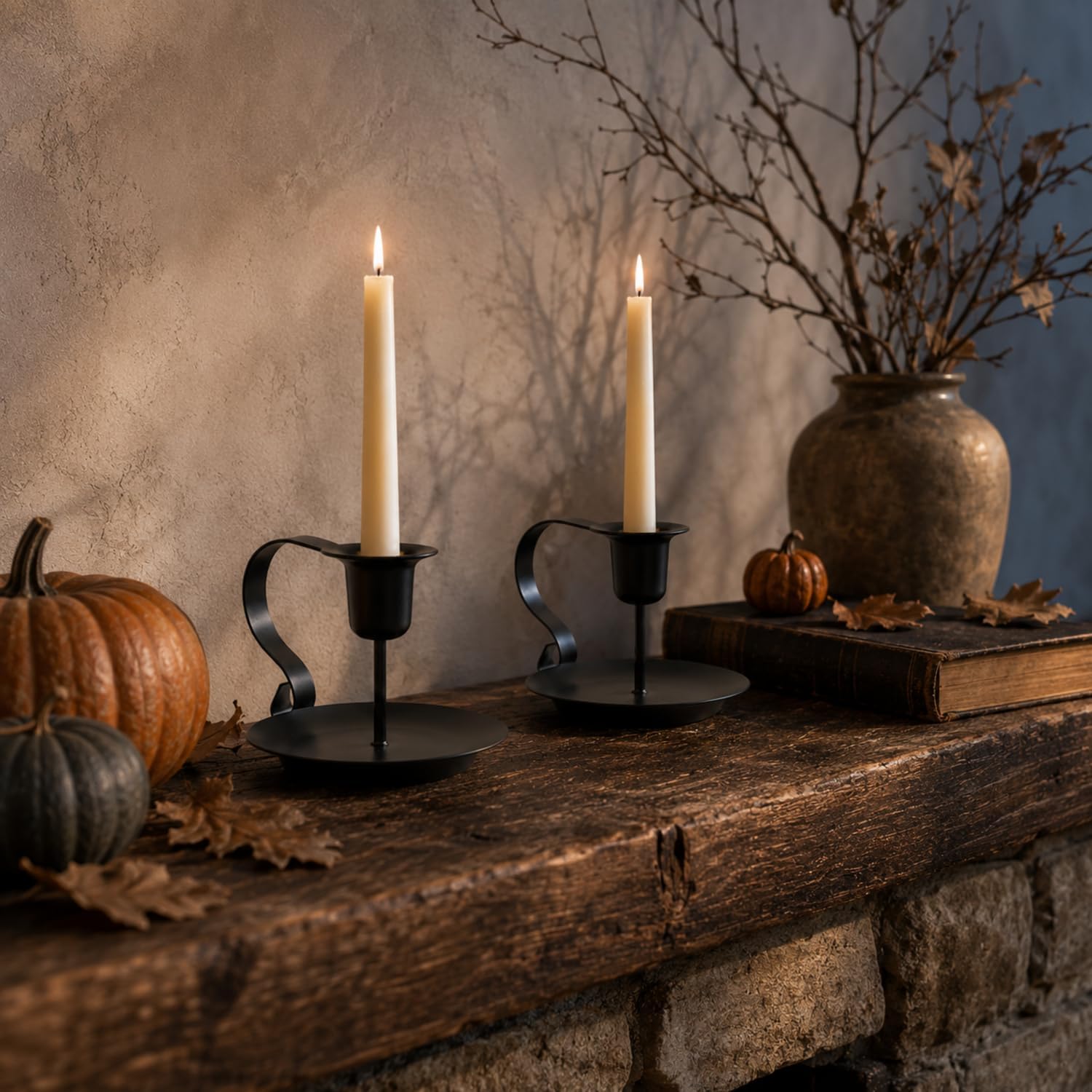 Black Taper Candle Holders Set of 2, Iron Candlestick Holders