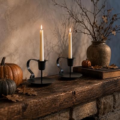 Black Taper Candle Holders Set of 2, Iron Candlestick Holders