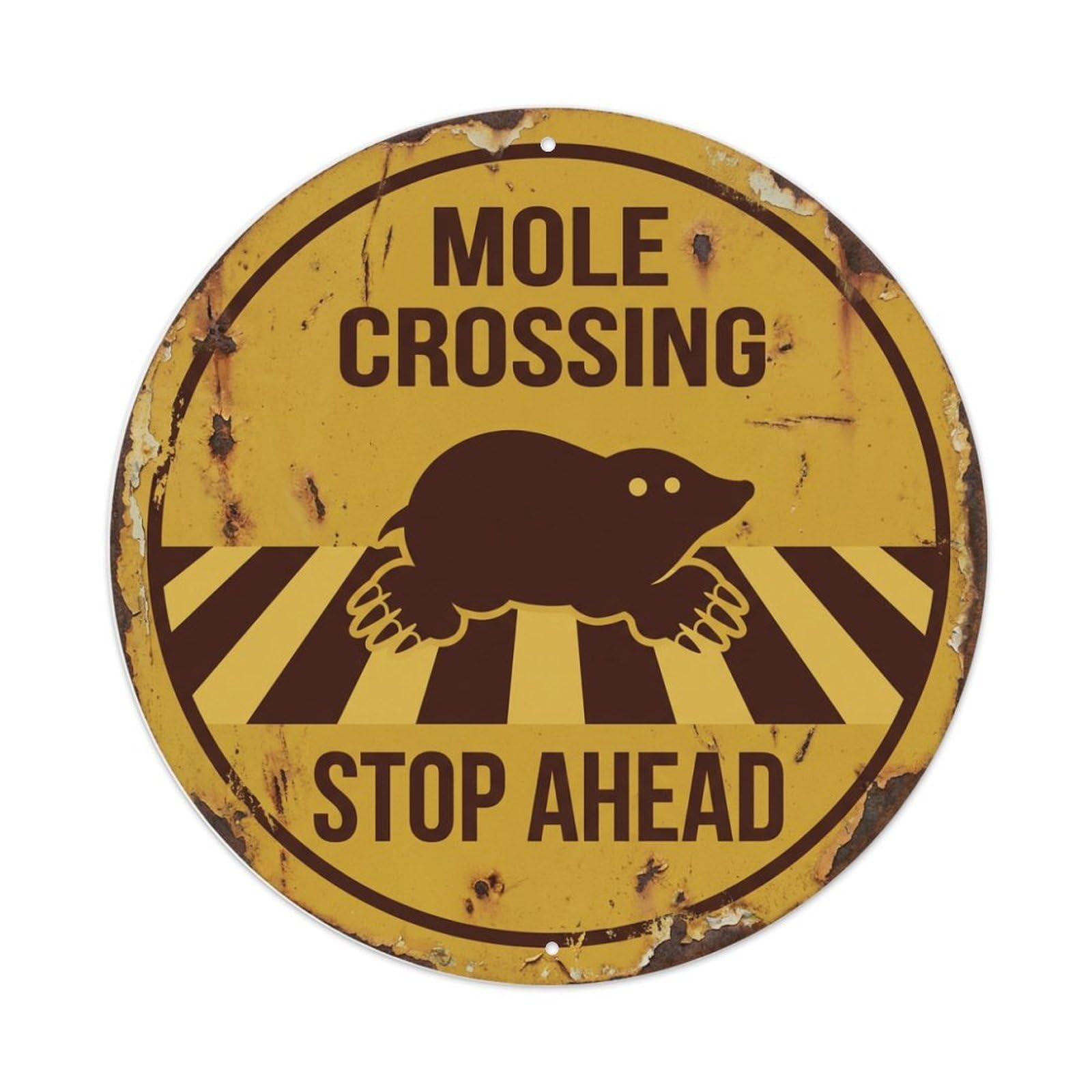 Metal Tin Sign Mole Crossing Stop Ahead Traditional