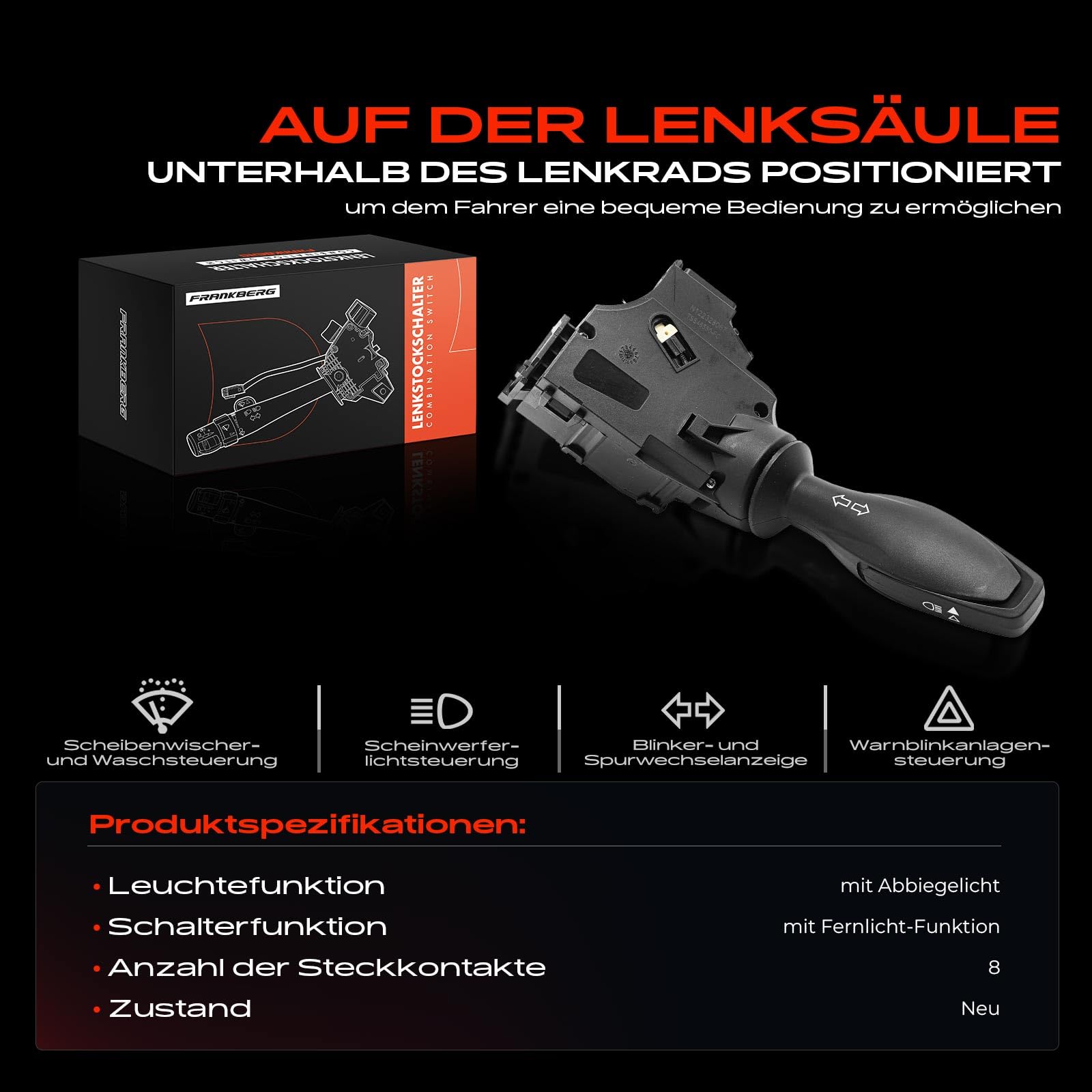 Frankberg Lenkstockschalter Kompatibel mit B-Max JK 1.0L-1.6L 2012-2024 Fiesta 1.6L 2010-2024 Tourneo Courier B460 MPV 1.0L 1.6L 2014-2024