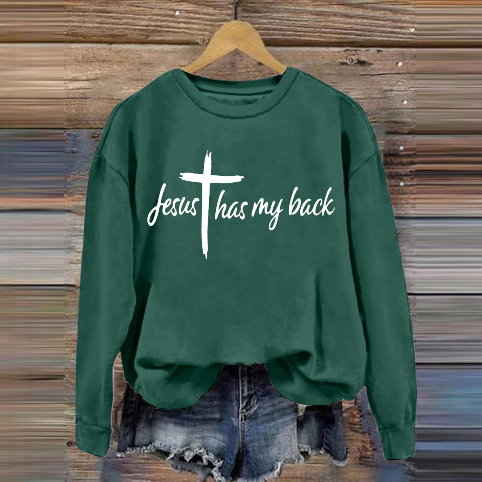 Generisch Maglione da donna, con stampa, a maniche lunghe, girocollo, vestibilità normale, per autunno e inverno, maglione natalizio, Jesus Christian Graphic