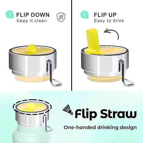 Miniatura 4 de Botella de agua delgada aislada de 24 onzas con popote abatible y asa, botellas de agua de acero inoxidable, se adapta a portavasos de automóvil,