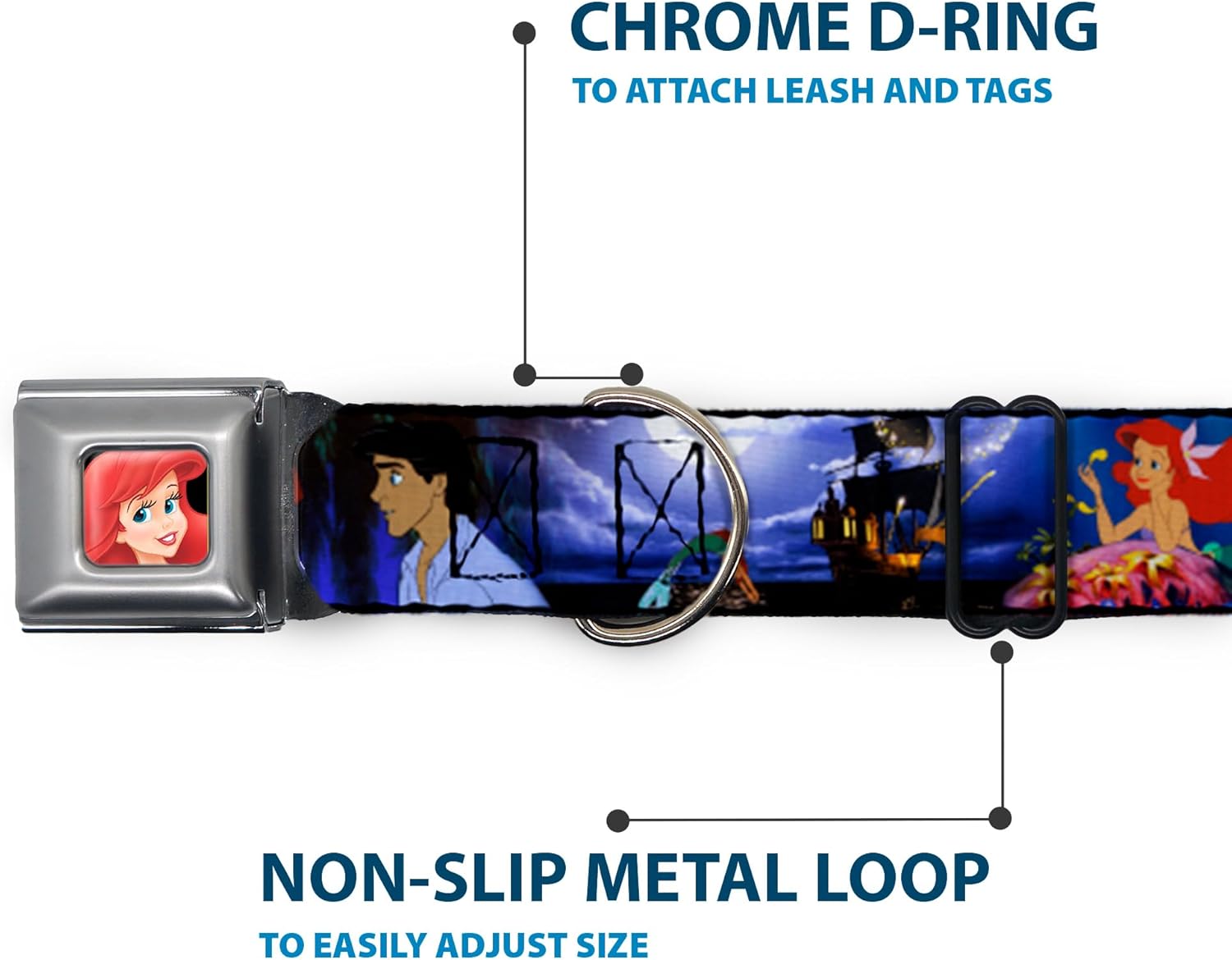 Buckle-Down Seatbelt Buckle Dog Collar - The Little Mermaid Ariel & Eric Scenes - 1" Wide - Fits 15-26" Neck - Large