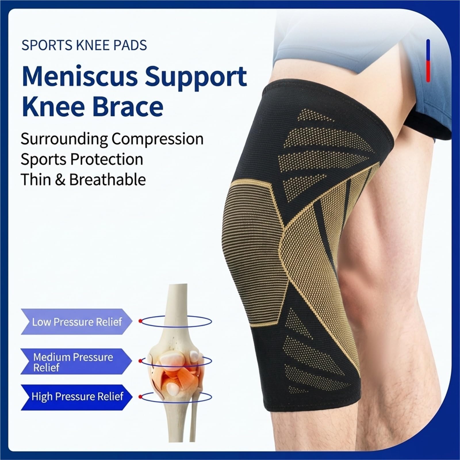 Genouillère de compression pour soulager et soutenir les douleurs arthritiques - Protection articulaire professionnelle pour la course à pied, le sport et la musculation - Homme et femme - Mancho
