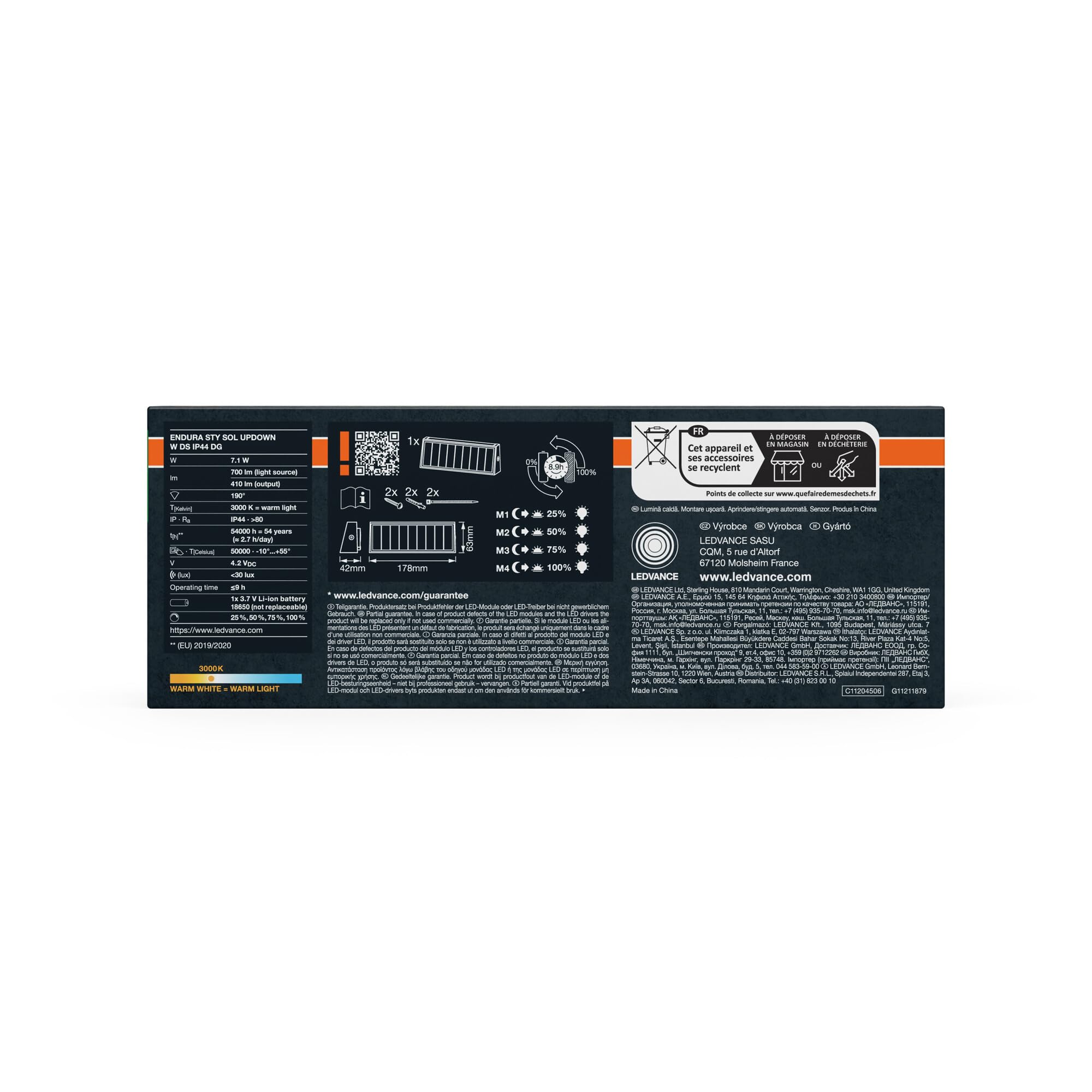 OSRAM Applique LED solare Endura Style Updown, 7,1 W, bianco caldo 3000 K, 410 lm, sensore di luce diurna, IP44