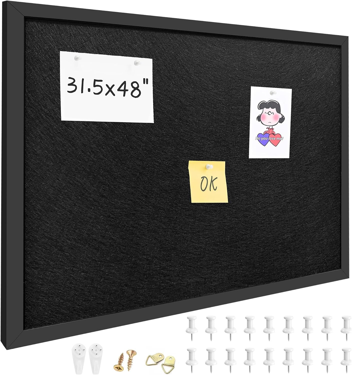 31.5"x48" Black Framed Black Linen Bulletin Board, Pin Board