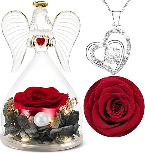 Miniatura 1 de Rosa real preservada con collar y aretes en una caja de regalo regalo romántico de flores de rosas para ella en el día de la madre día de San