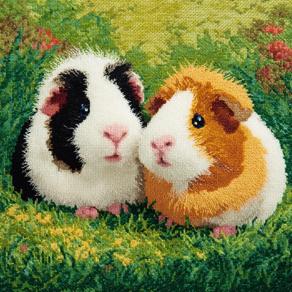 Taxpy DIY Latch Hook Pillow Kits, Animal Guinea Pig Throw Pillow Cover Pre-Printed Patterns Pillowcase Needlework Crochet Yarns Latch Hooking Cushion for Sofa Decor 17x17inch