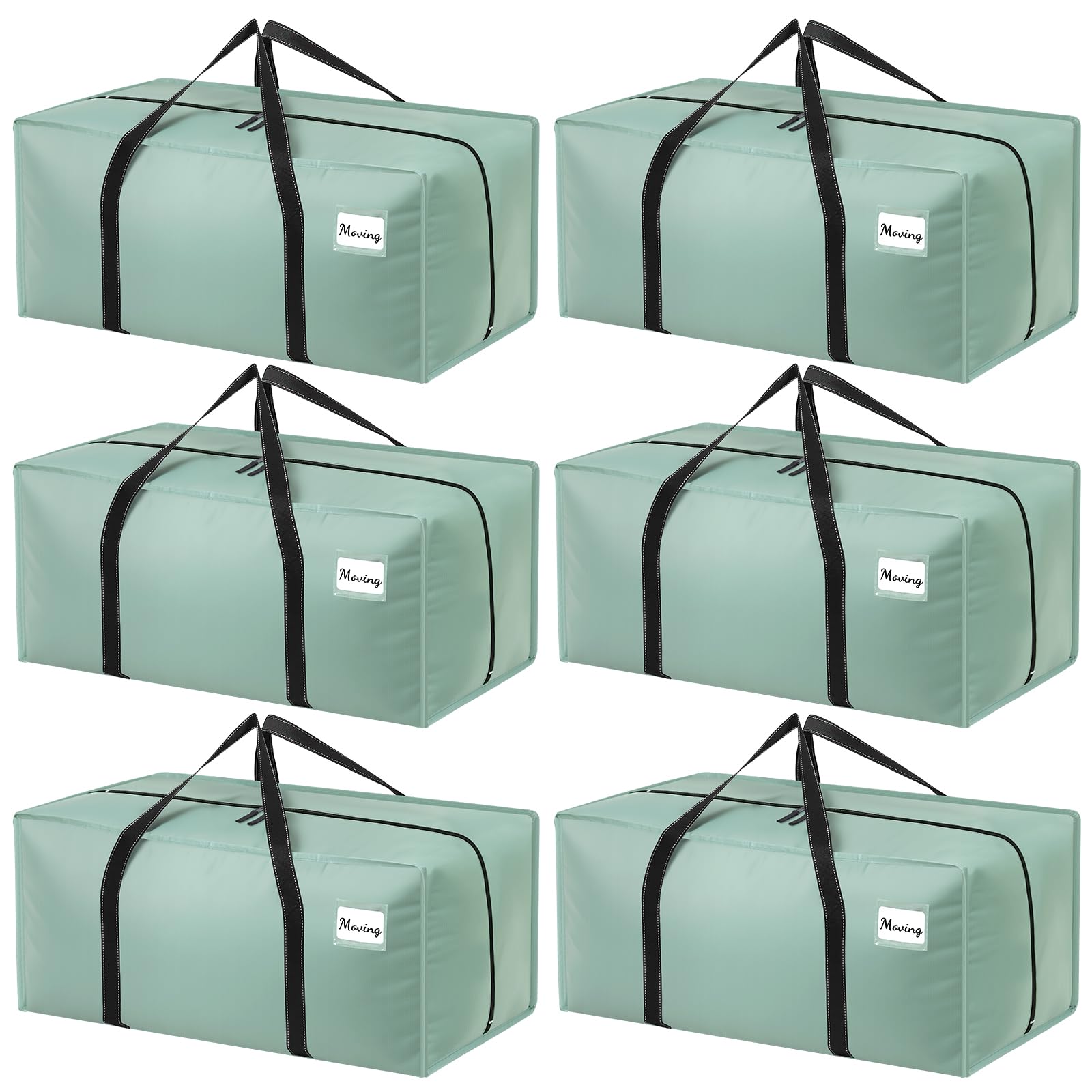 Dntorx 6 Pack 90L Moving Bags, Heavy Duty Moving Totes, Waterproof Storage Bag with Zips for Clothes Storage Moving Travelling Camping (Green