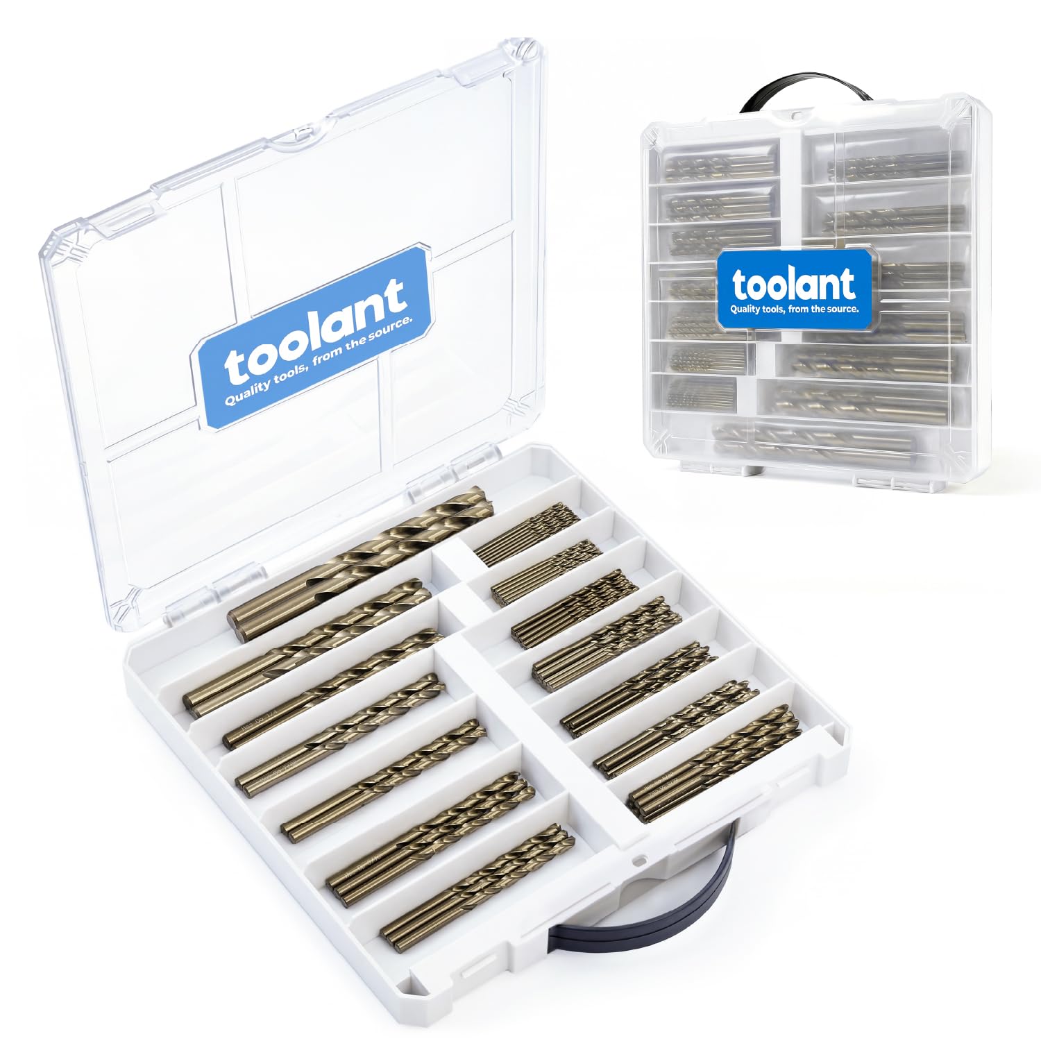 toolant 99Pcs Drill Bit Set,Cobalt Drill Bits Index for Hardened Metal,Stainless Steel,Plastics, Wood,Titanium Twist Jobber Drill Bits Bulk 1/16"-3/8", with Plastic Index Storage Case