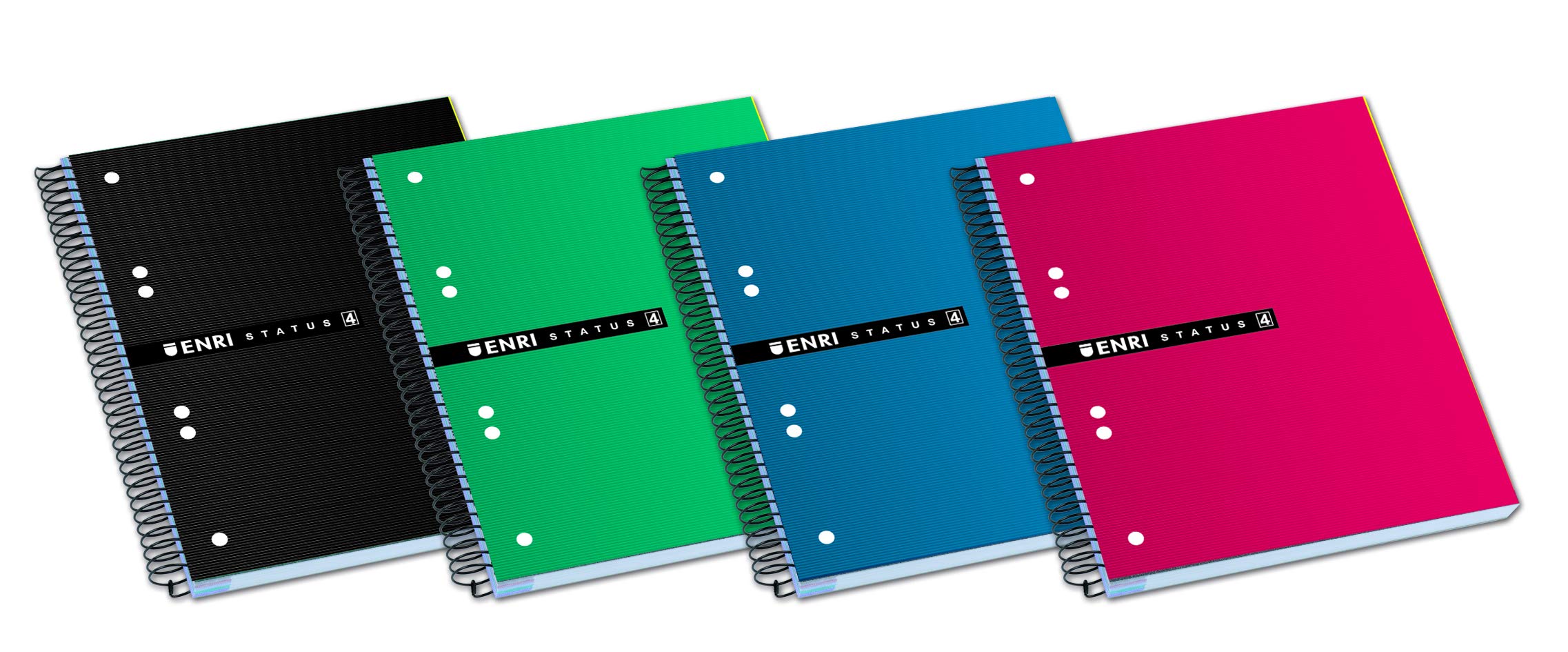 Enri Status - Pack of 4 Spiral Notebooks, Translucent Plastic Cover, A5+