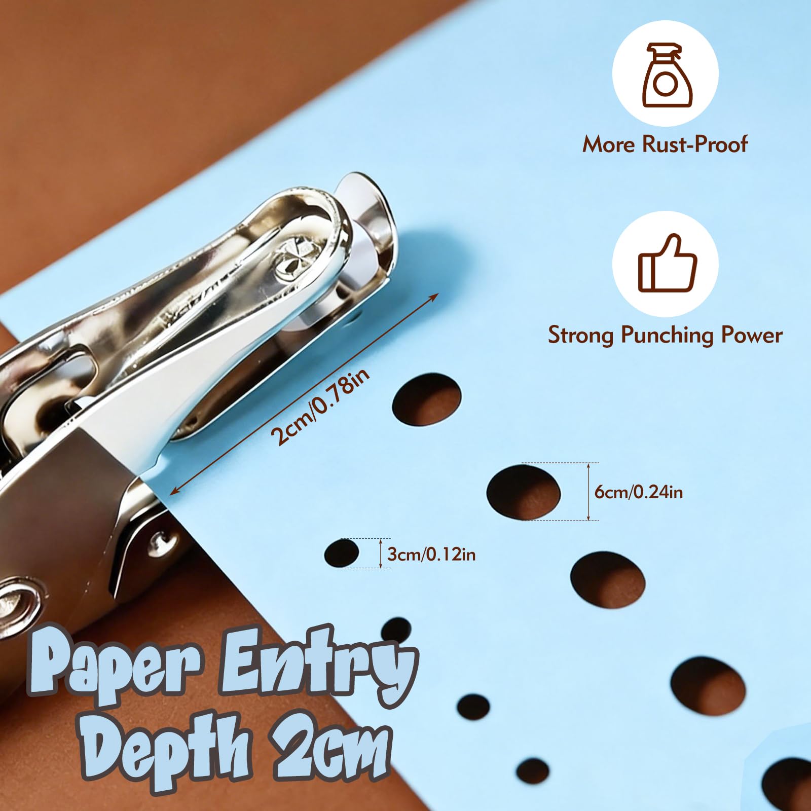 2 Pcs Hole Punch, 1/4" and 1/8" Hole Puncher with Blue Soft Grip for Crafts, Scrapbooks, Tags, Tickets, Handheld Circle Single Hole Punch for Home, Office and Classroom - 4