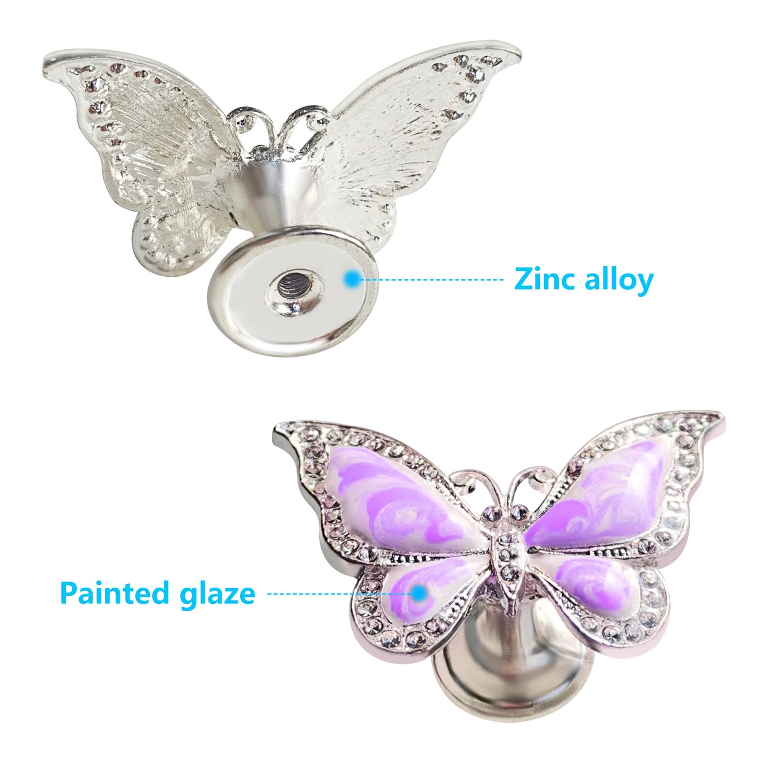 Butterfly Cupboard Knobs,6 pcs Hand-Painted Butterfly Cabinet Knobs Drawer Pull Handle for Decorative Drawers Wardrobes - Image 4