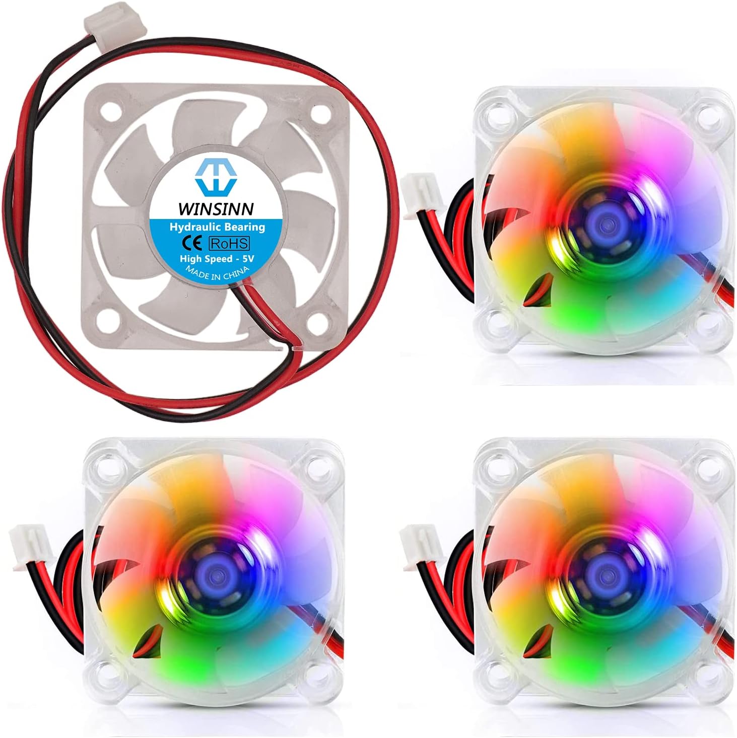 WINSINN 40mm Color LED Fan 5V Hydraulic Bearing Brushless 4010 40x10mm - High Speed (Pack of 4Pcs), Led Color - 4010 5V