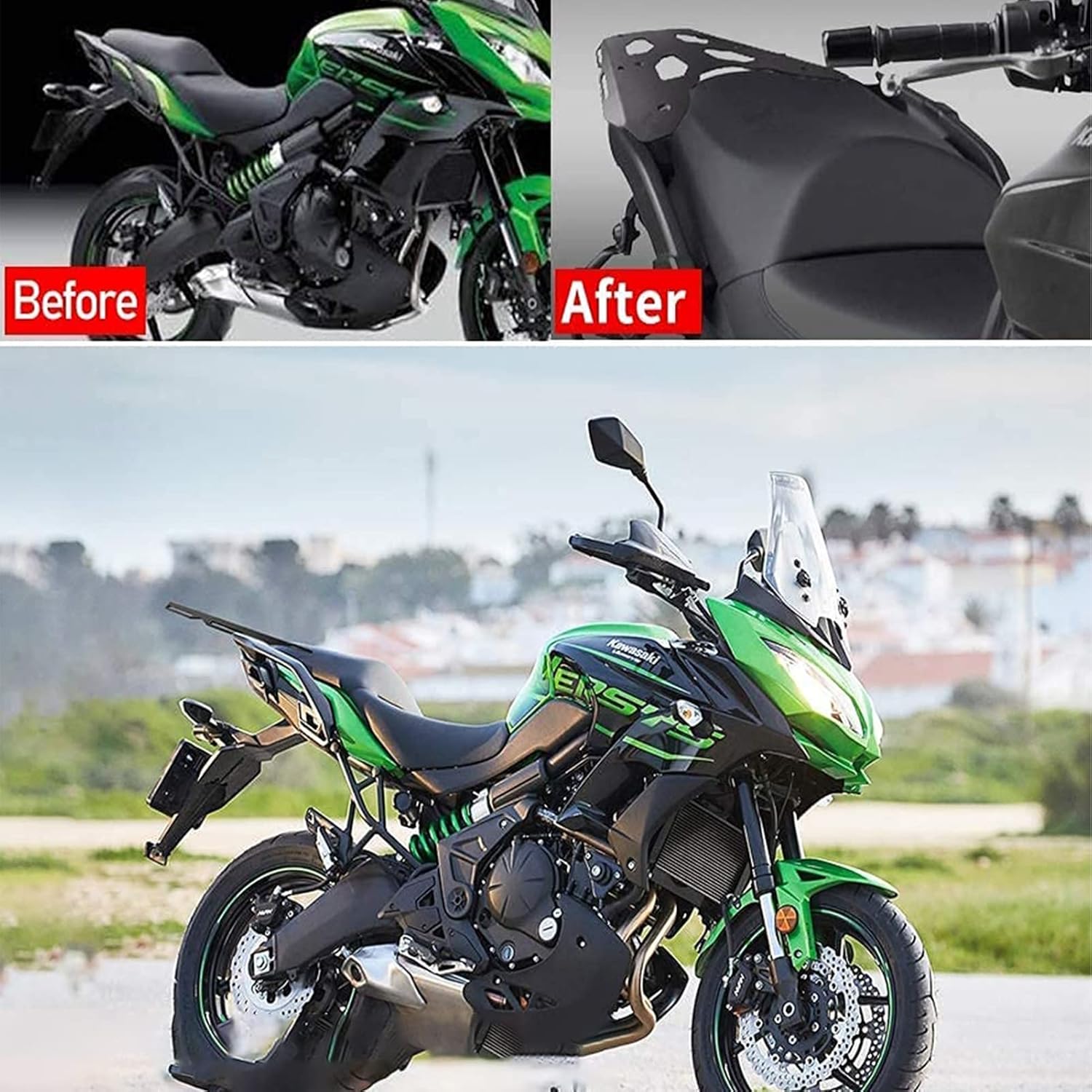 Motorcycle Cargo Rack, Motorcycle Rear Luggage Rack, Carbon Steel Motorcycle Rear Cargos Carrier Bracket for Kawasaki Versys 650 2015-2020 Internal & External Decoration Modification