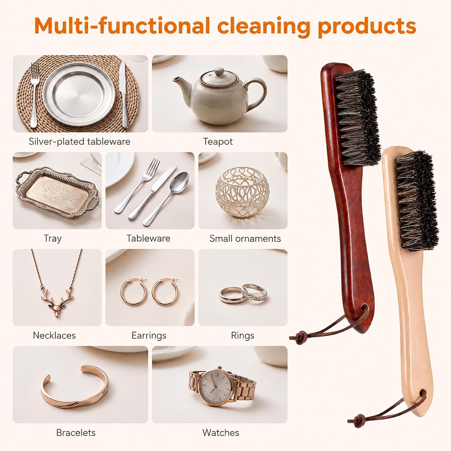 Horsehair Silver Cleaning Brush, Silver Cleaning Brushes and Polish Cloth