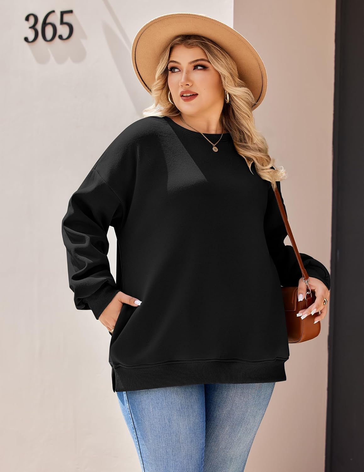 IN'VOLAND Womens Plus Size Sweatshirts Long Sleeve Fleece Soft Fall Winter Crew Neck Pullover Tops with Pockets - Image 2