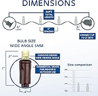 Vista 2 de Novelty Lights Guirnalda de luces LED de Navidad de 50 pies, 100 luces LED de color blanco puro, espacio de 6 pulgadas en cable marrón, luces