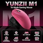 YUNZII M1 Wireless Gaming Mouse, Tri-Mode 2.4G/BT/Wired Gaming Mouse, PAW3311 Sensor 10000 DPI Rechargeable Wireless Mouse with 5 Programmable Buttons, Customizable via Software for Win & Mac (Pink)