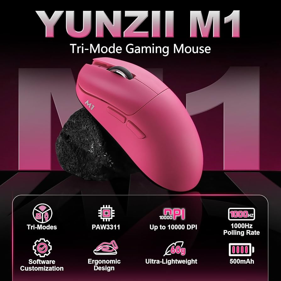 Amazon.com: YUNZII M1 PAW3311 Sensor Wireless Gaming Mouse (Pink