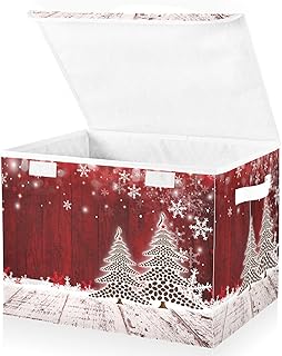 senya Christmas Storage Baskets Collapsible Bins with Lids, Christmas Coffee Tree Red Wooden Storage Boxes Clothes Baskets for Organizing