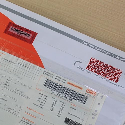 Miniatura 4 de 100 calcomanías de seguridad de 0.984 x 2.362 in, color rojo, con código de barras