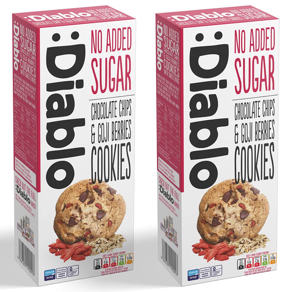 Diablo Chocolate Chip and Goji Berries Cookies |No Added Sugar| Sweetened with Maltitol | 135g (Pack Of 2)