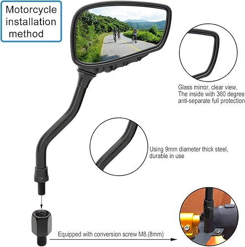 Miniatura 4 de TOPCABIN 1 Par de Espejo de Bicicleta, Espejo Retrovisor de Bicicleta de Gran Vista Blindsight Multiángulo Ajustable, Espejo de Bicicleta Billet